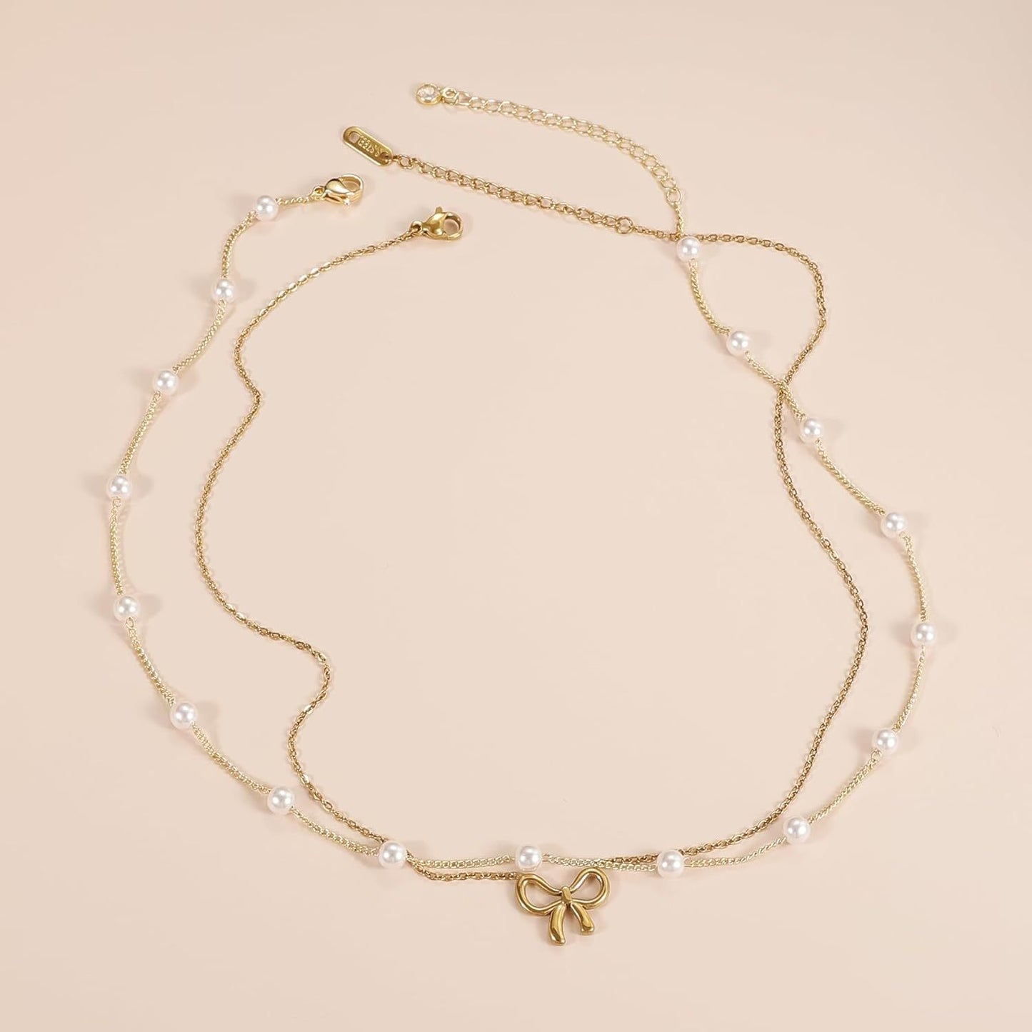 Simple Pearl Double Layer Choker Fashion Gold Color Necklaces Chain