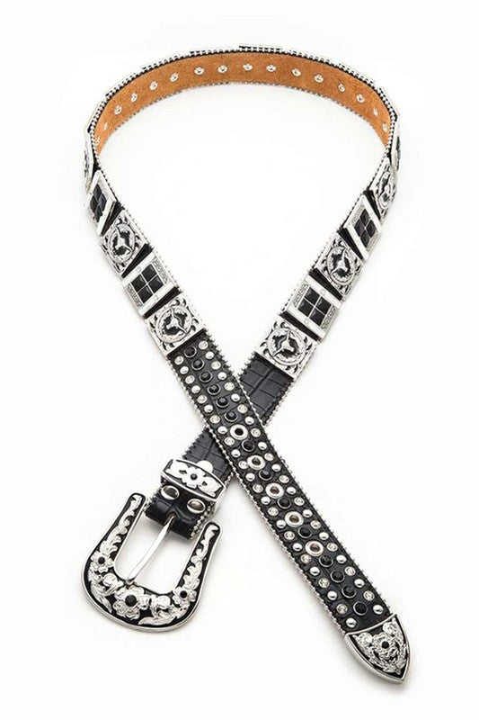 Long Horn Concho Crystal Western Belt