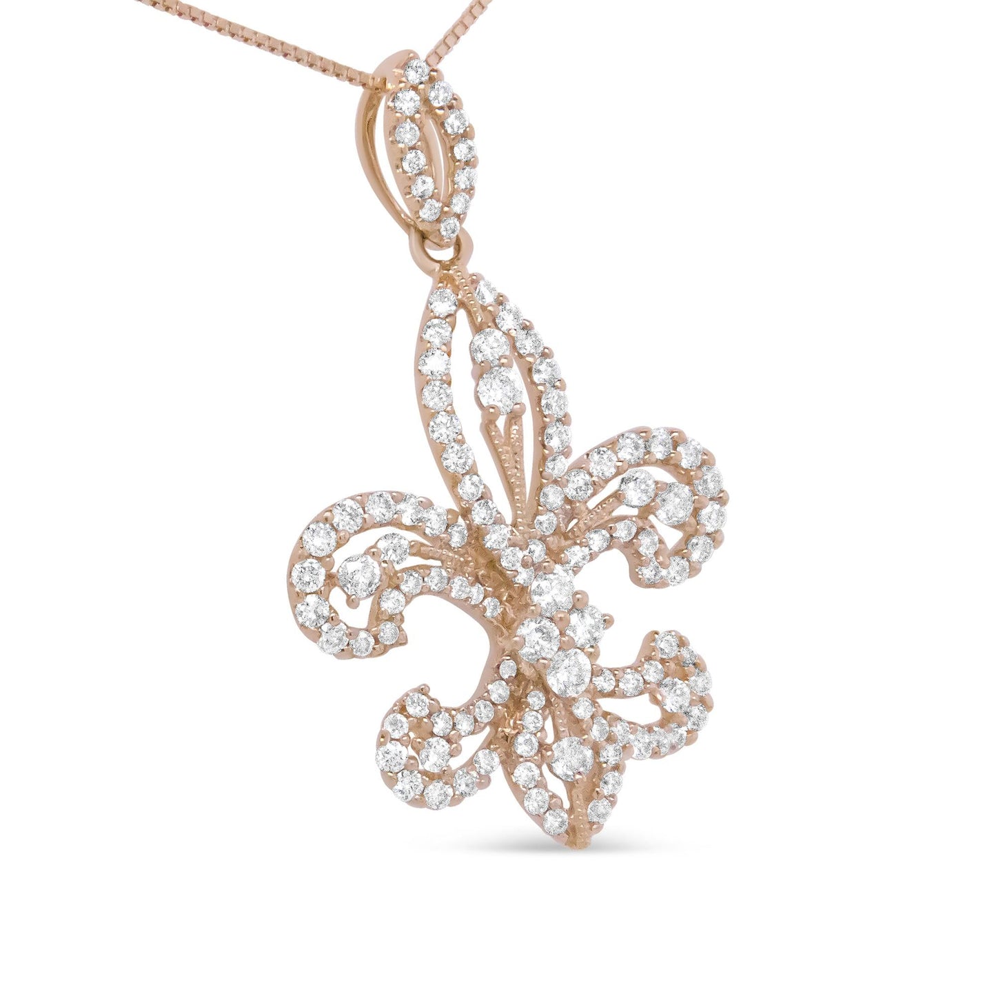 14K Yellow Gold 1.00 Cttw Round Diamond Fleur De Lis 18" Pendant