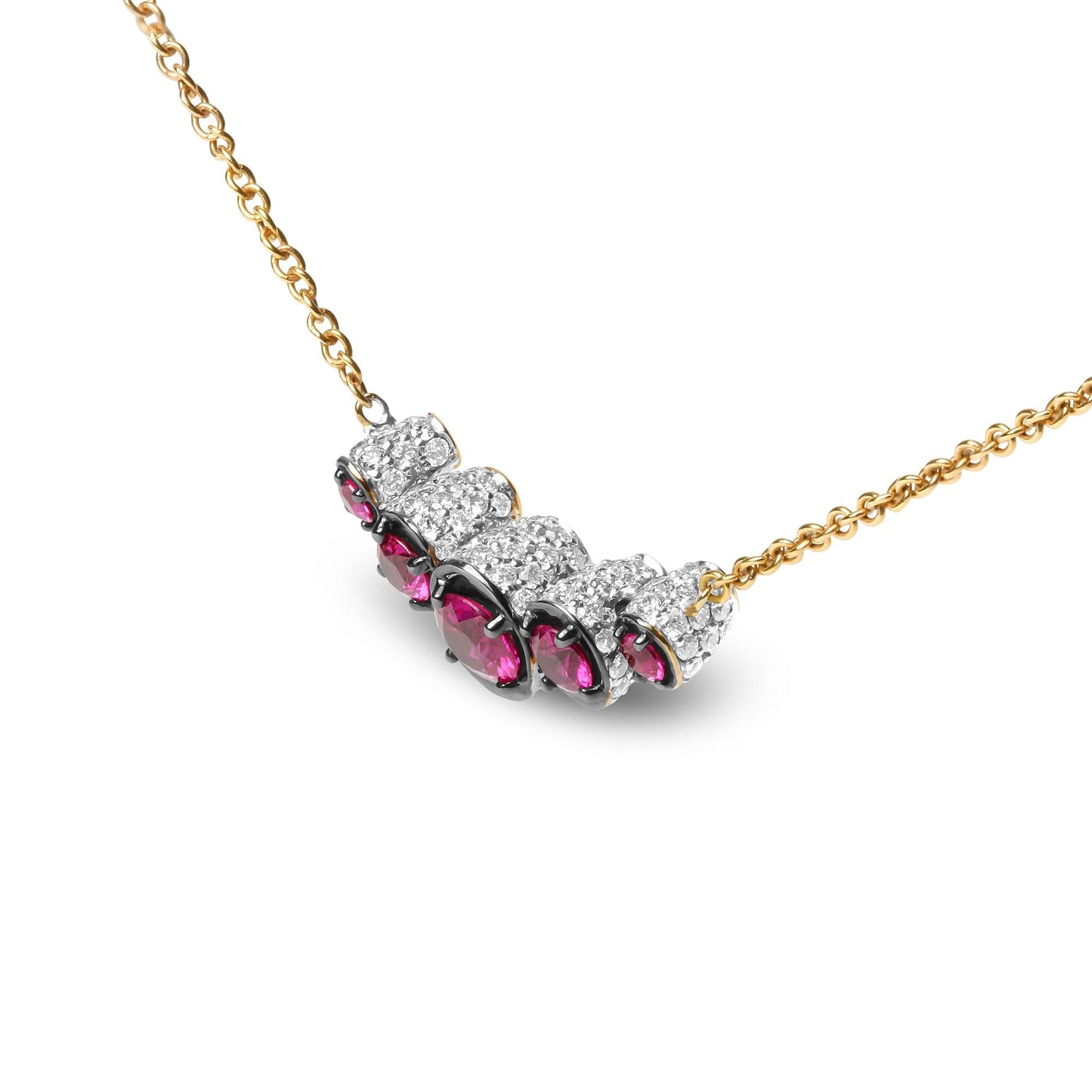 18K Rose Gold 3/4 Cttw Pave Diamonds and Graduated Red Ruby Gemstone