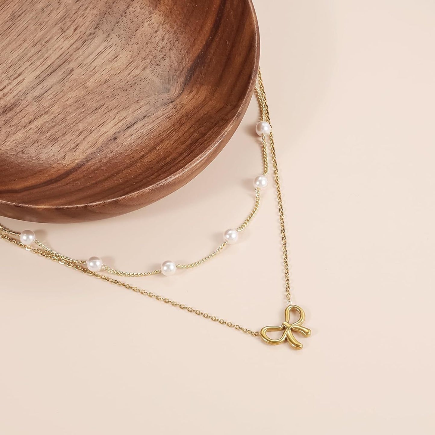 Simple Pearl Double Layer Choker Fashion Gold Color Necklaces Chain