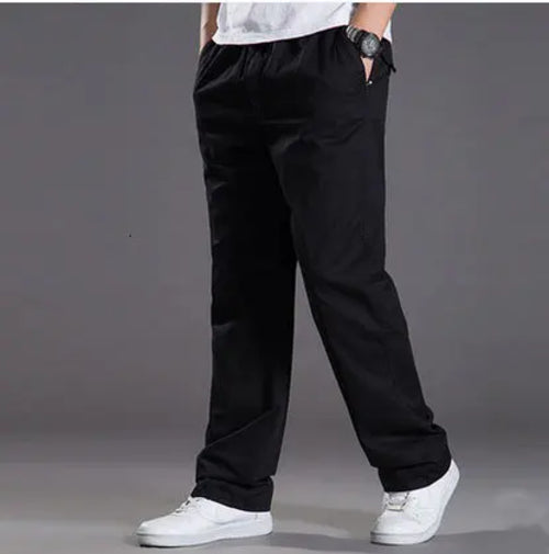 Mens casual Cargo Cotton pants men pocket loose Straight Pants Elastic