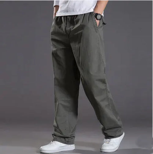 Mens casual Cargo Cotton pants men pocket loose Straight Pants Elastic