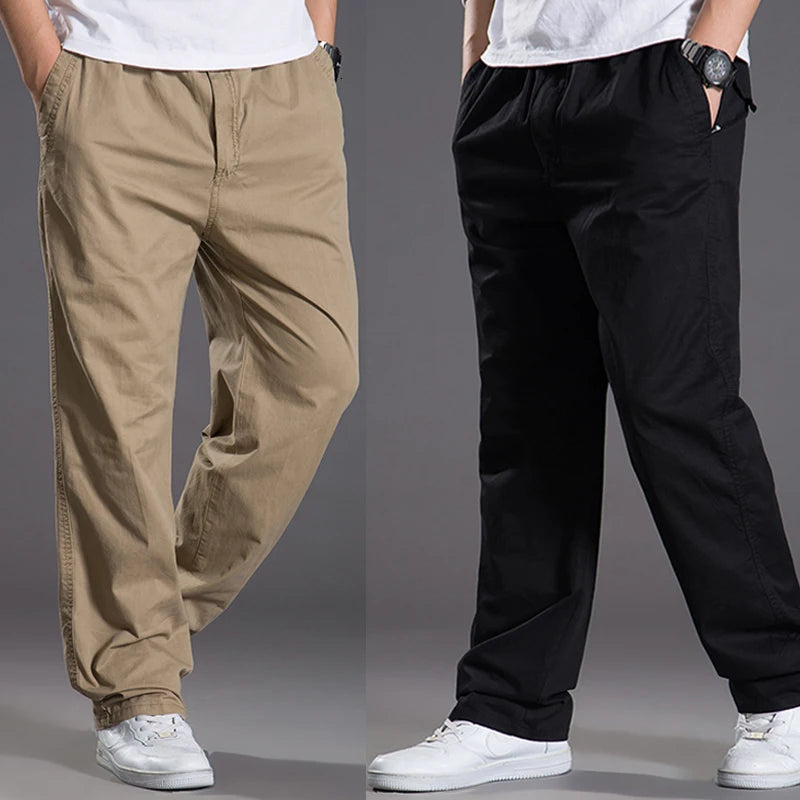 Mens casual Cargo Cotton pants men pocket loose Straight Pants Elastic