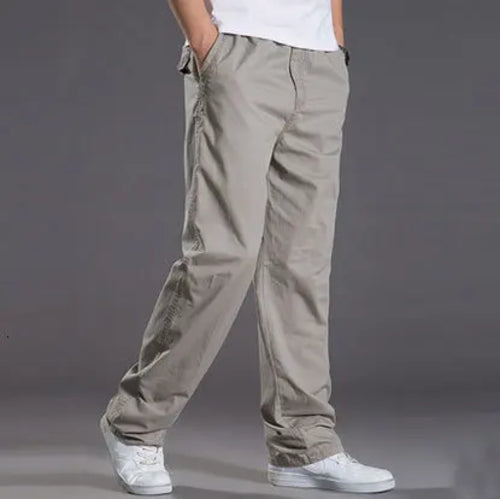 Mens casual Cargo Cotton pants men pocket loose Straight Pants Elastic