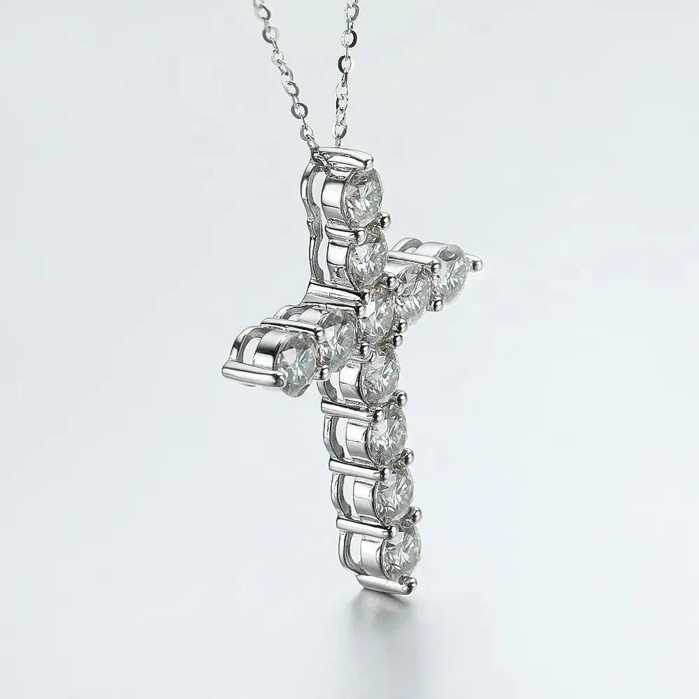 Full Moissanite Cross Pendant Necklace Original 925 Sterling Sliver