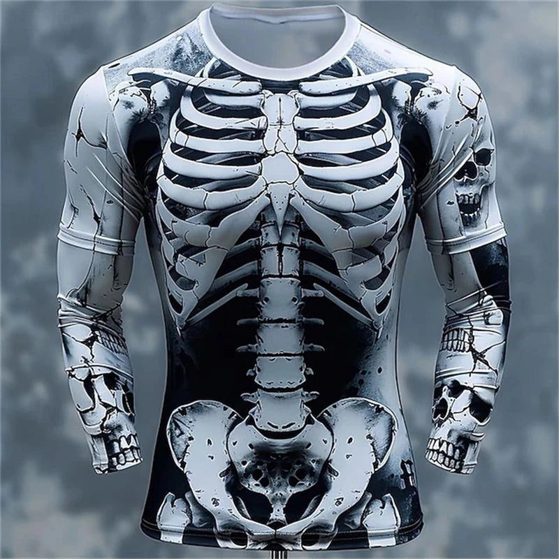 Men Long Sleeve T-shirt 3D Print Skeleton Skulls Pattern Tops Casual