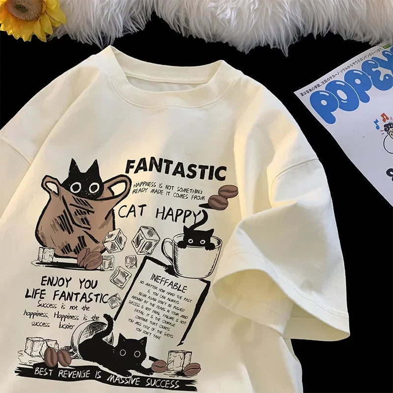 T Shirt Pullover Oversize Korean version Cartoon Cat