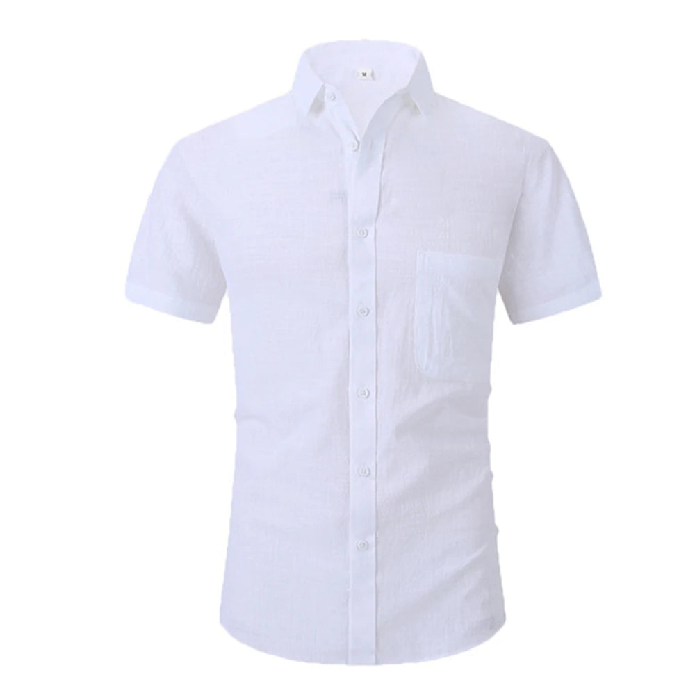 Cotton Line Hot Sale Men's Short-Sleeved Shirts Summer Solid Color
