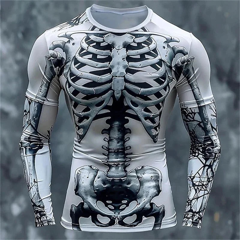 Men Long Sleeve T-shirt 3D Print Skeleton Skulls Pattern Tops Casual