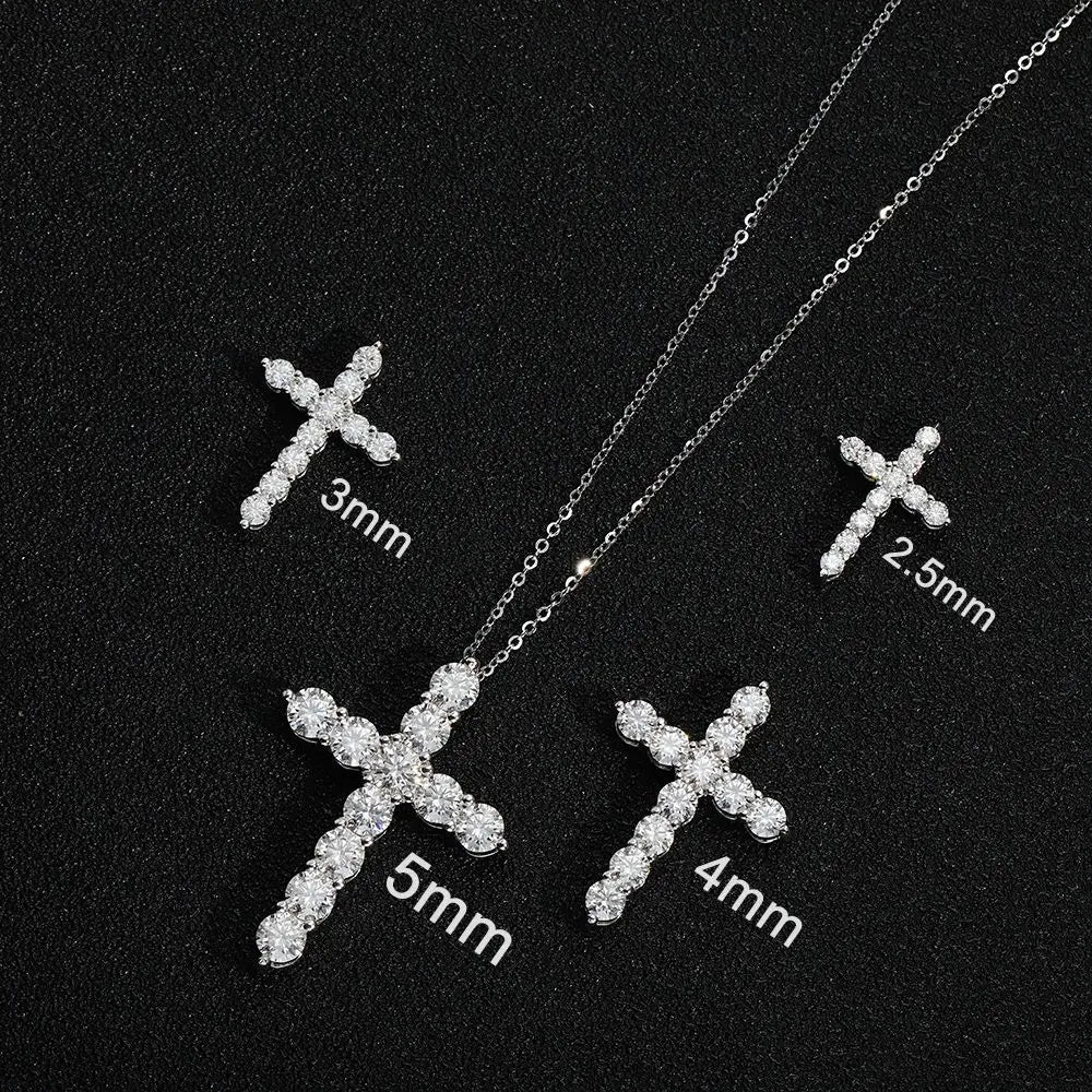 Full Moissanite Cross Pendant Necklace Original 925 Sterling Sliver