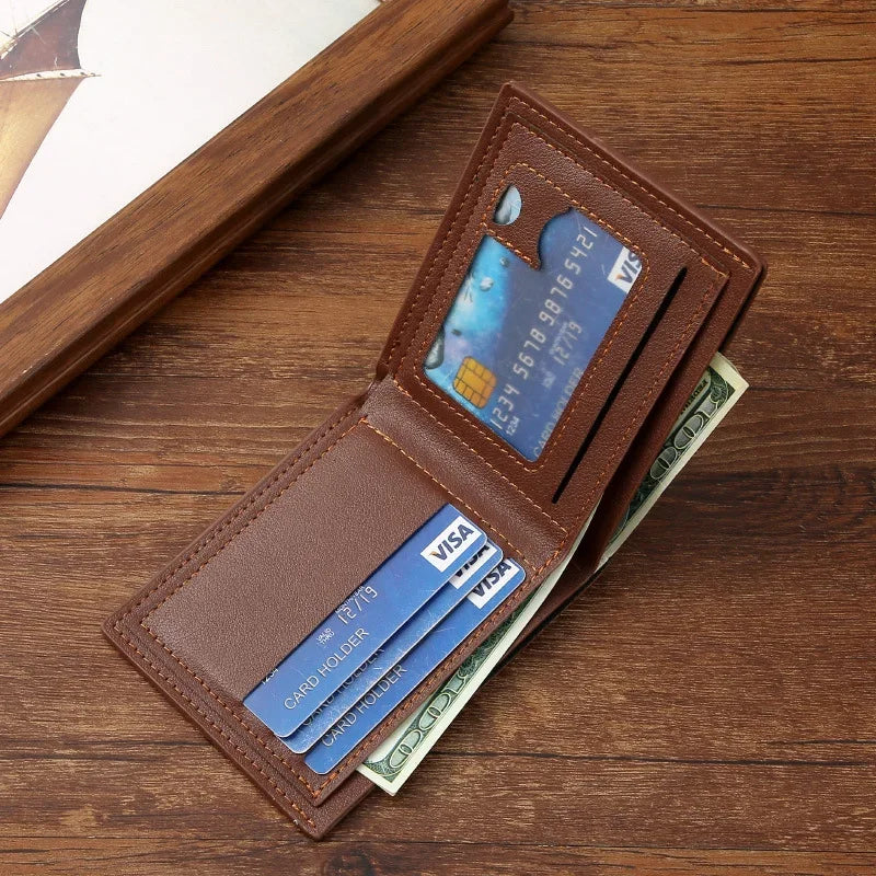 Men's Short Frosted Leather Wallet, Multi-Slot Coin Pocket Photo