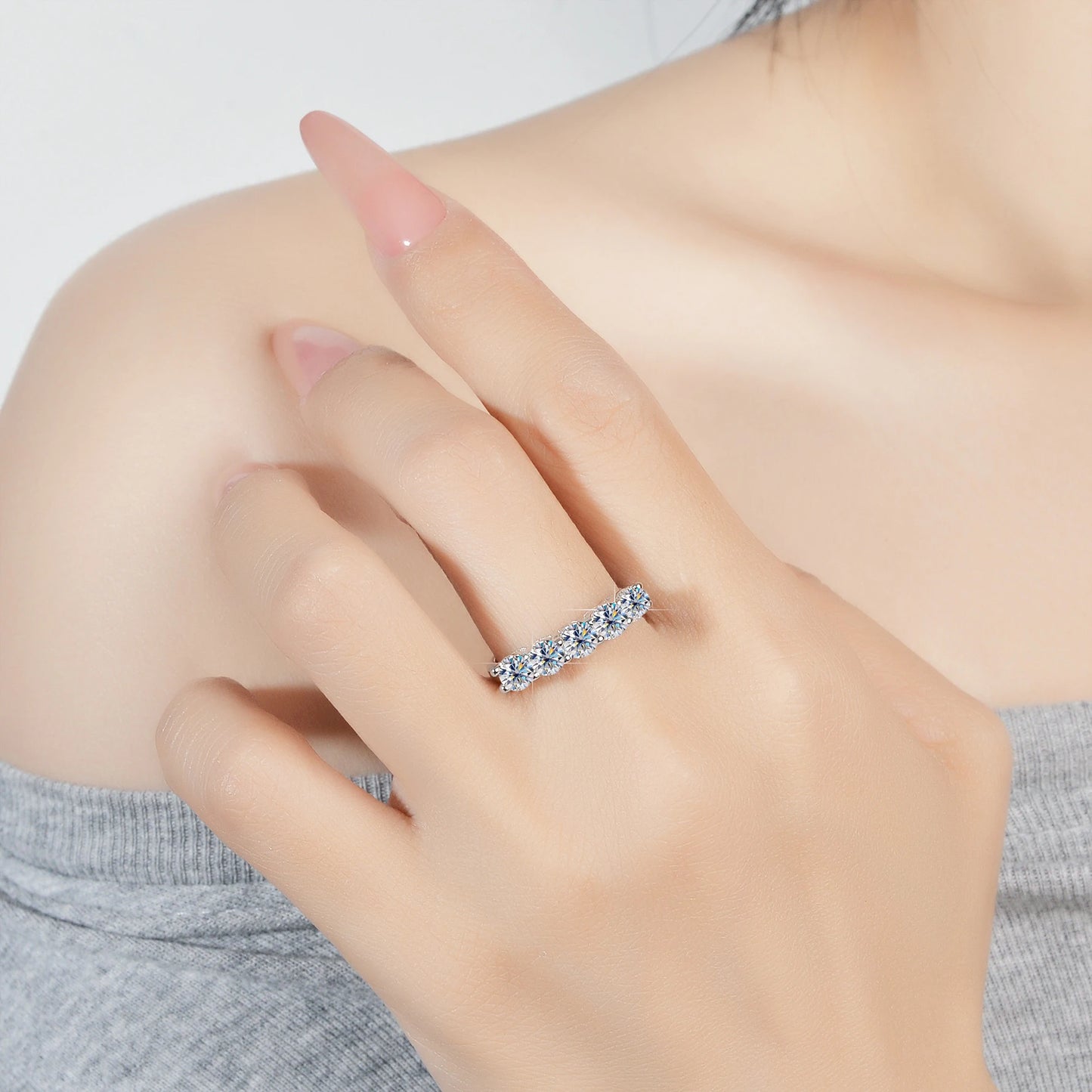 White Gold D Color 4mm Moissanite Ring for Women 1.5CT Stone Match