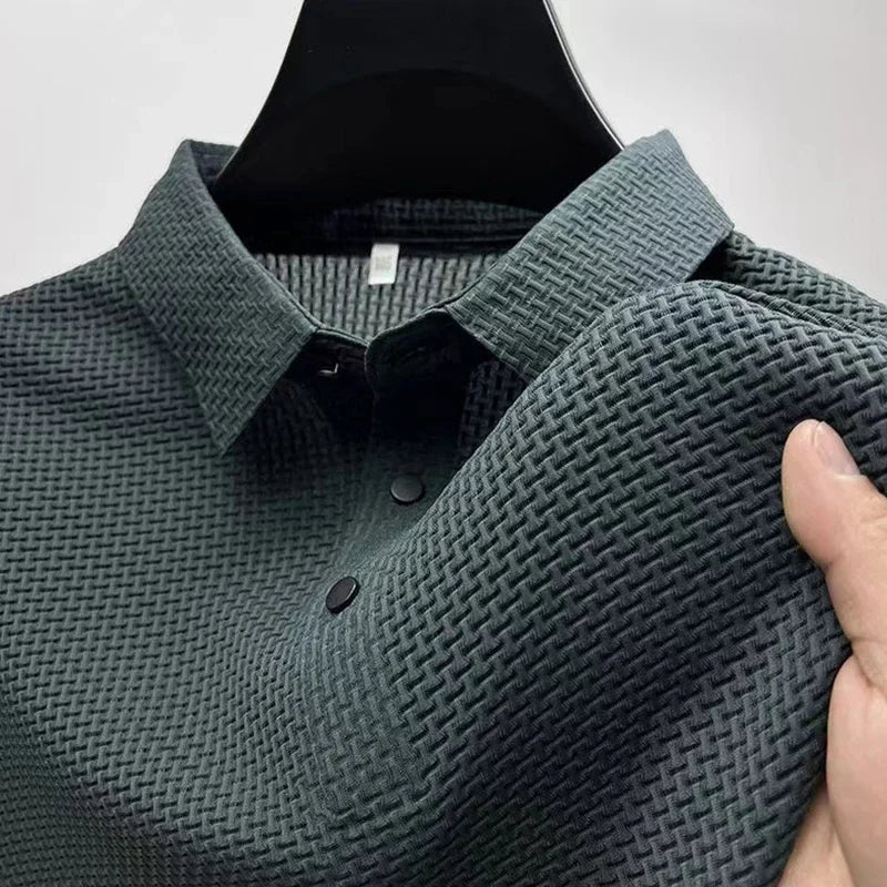 New Men's Business Casual Short Sleeved Bone Flower Solid Color POLO