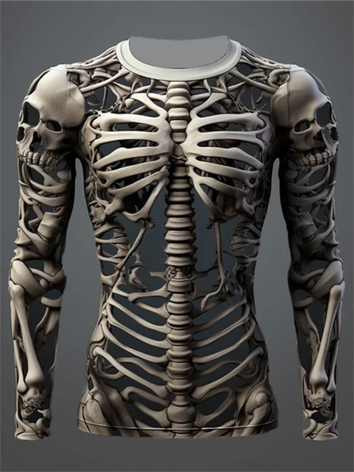 Men Long Sleeve T-shirt 3D Print Skeleton Skulls Pattern Tops Casual