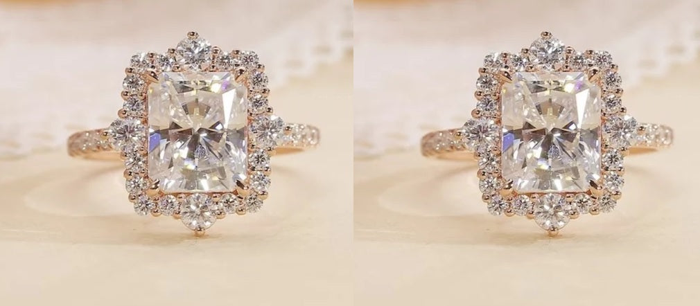 Radiant Cut Moissanite Engagement Ring/Vintage Style Pack of 2