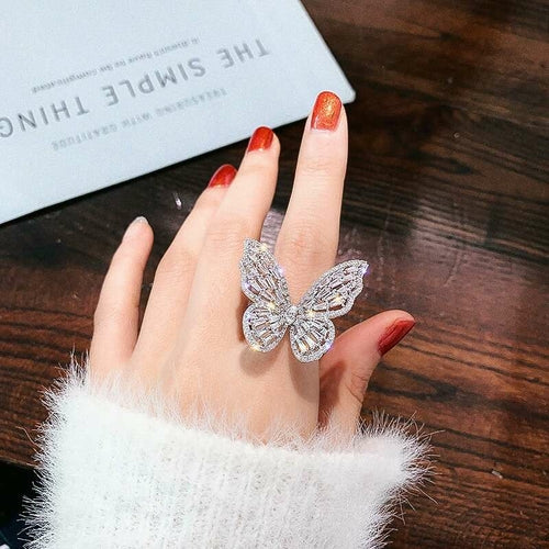 iced out butterfly ring for women luxury designer white pink bling