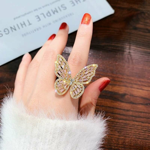iced out butterfly ring for women luxury designer white pink bling