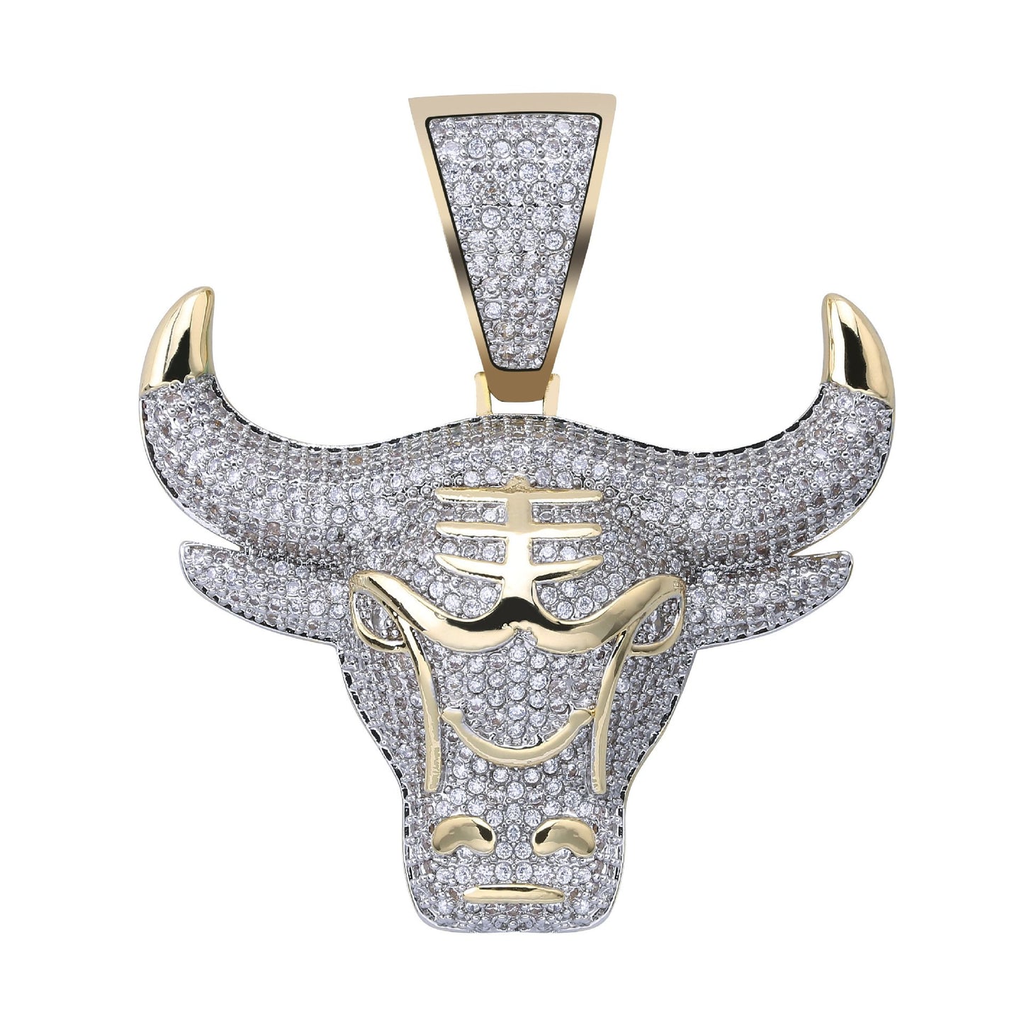 Iced Out CZ King Bull Demon Pendant Necklace Gold Silver Men With Rope