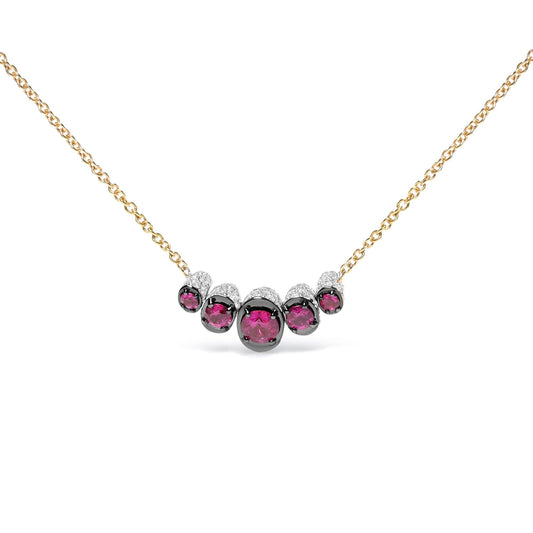 18K Rose Gold 3/4 Cttw Pave Diamonds and Graduated Red Ruby Gemstone