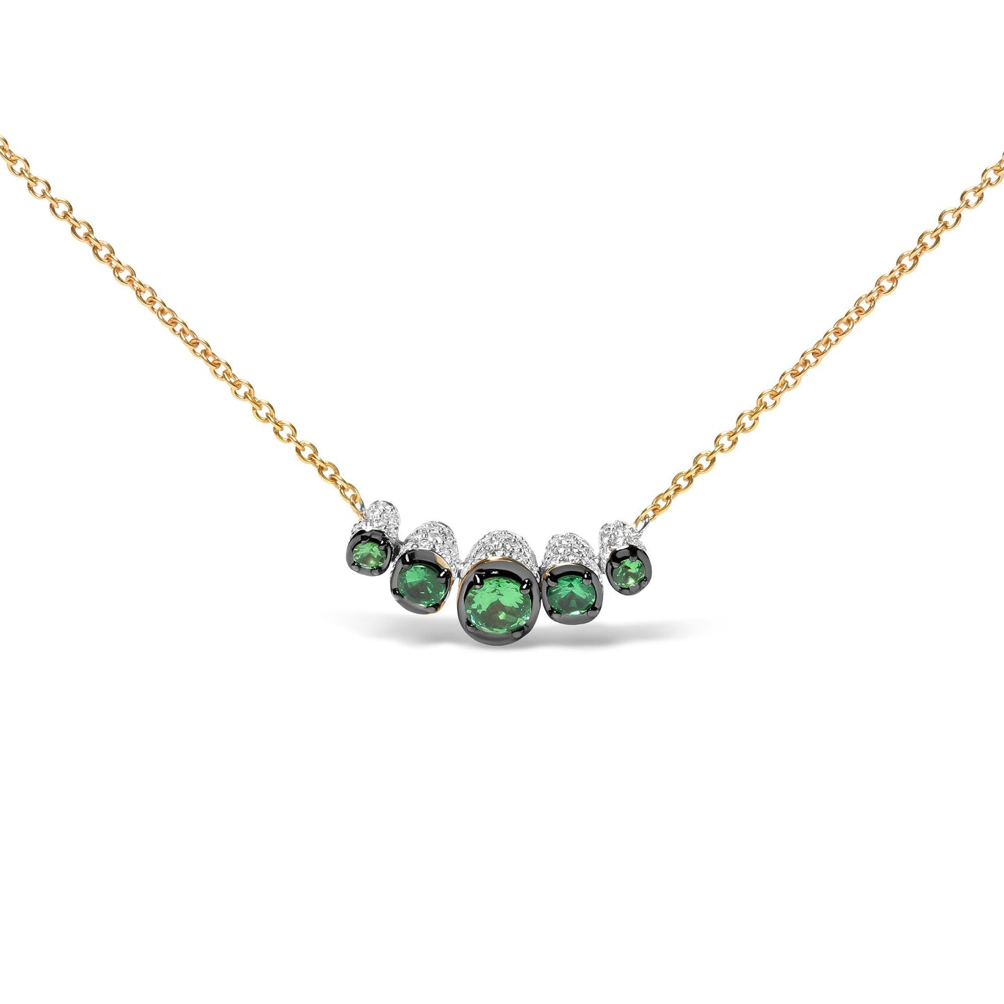 18K Rose Gold 3/4 Cttw Pave Diamonds and Graduated Green Tsavorite
