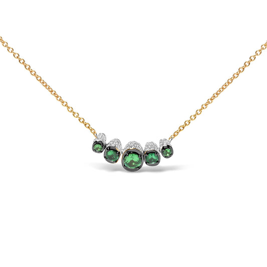 18K Rose Gold 3/4 Cttw Pave Diamonds and Graduated Green Tsavorite