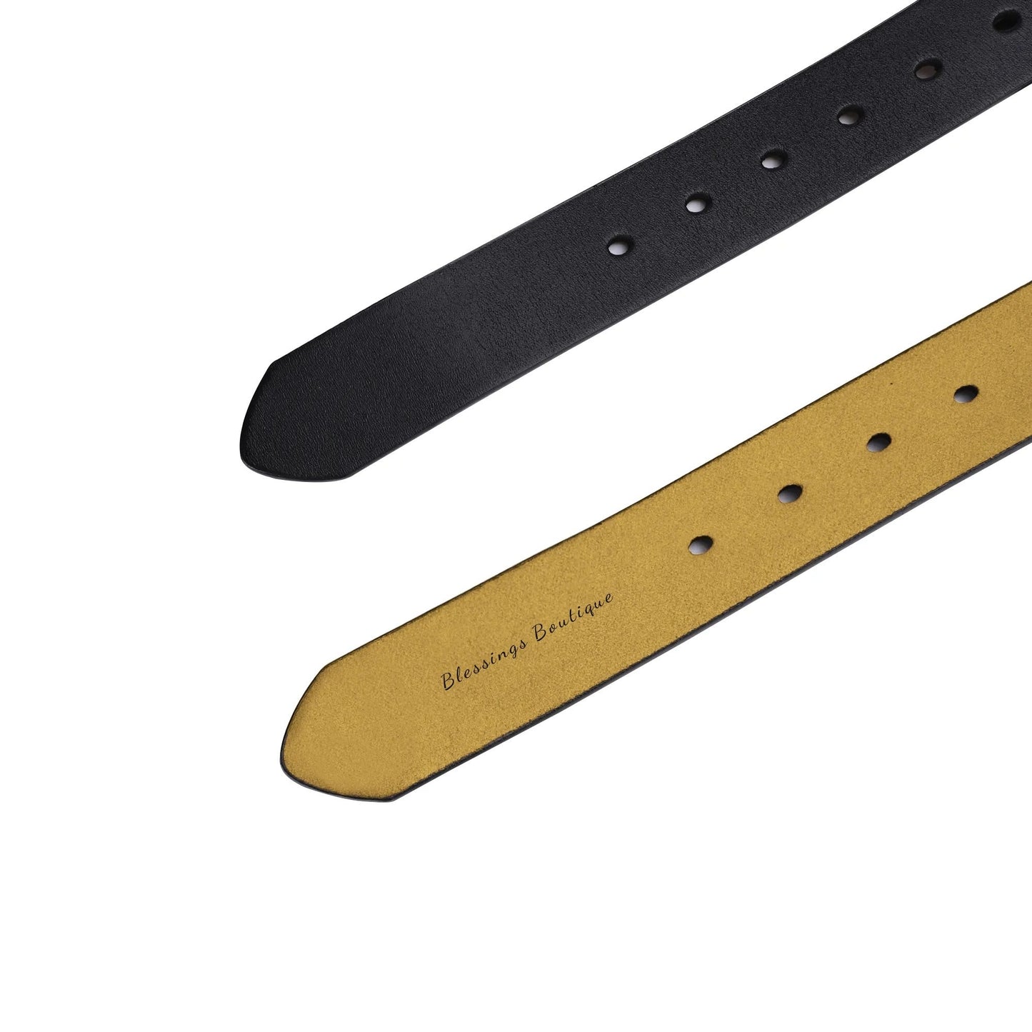 Black Engraved Leather Belt