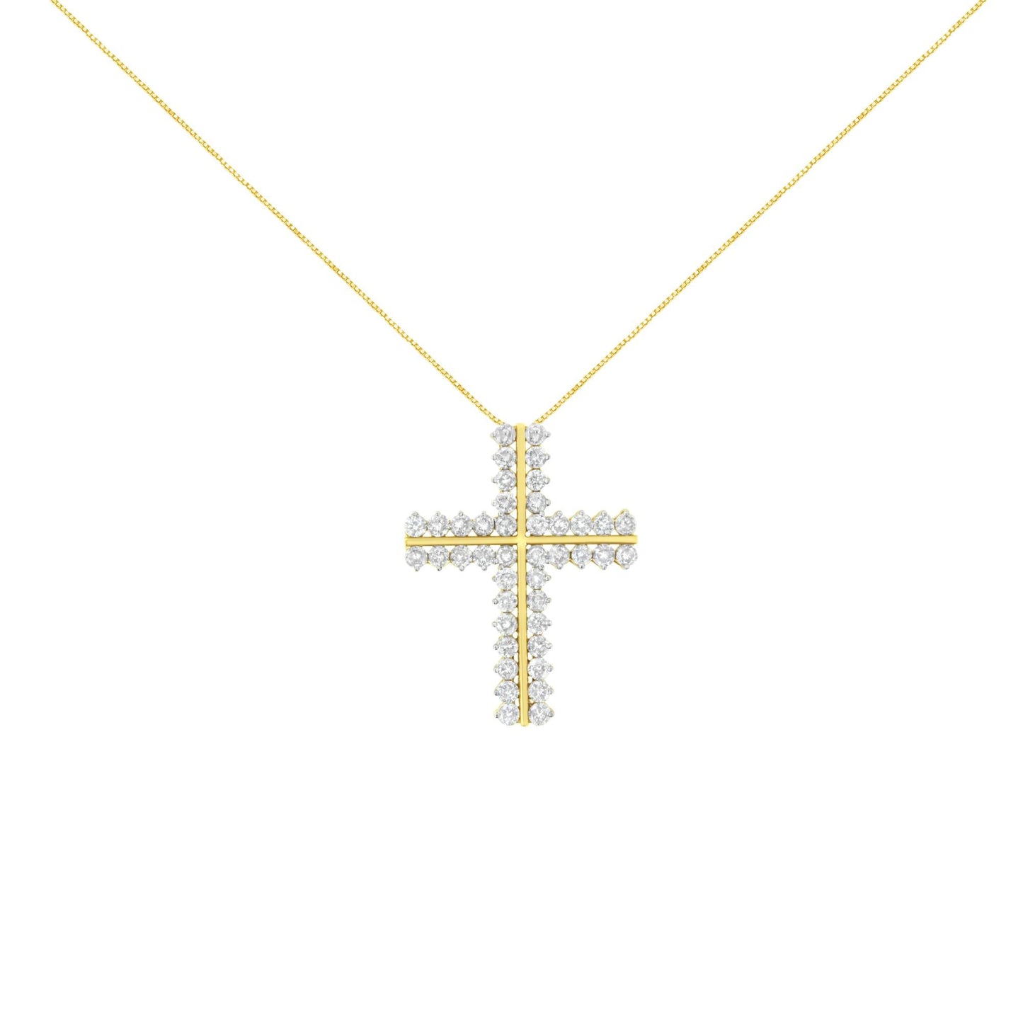 10K Yellow Gold 4.0 Cttw Diamond Two Row Cross 18" Pendant Necklace