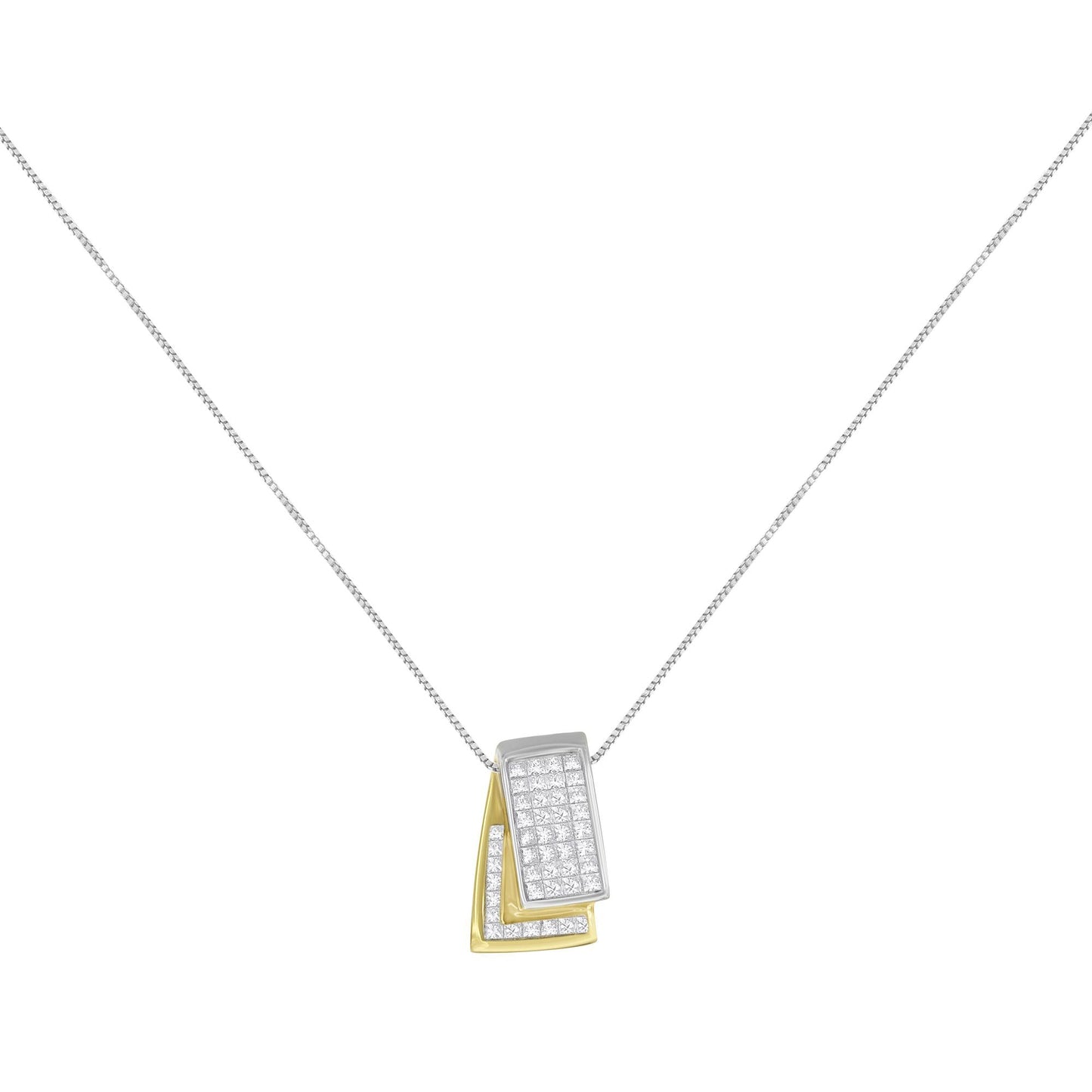 14K Gold 1.0 Cttw Princess Cut Diamond Two Tone Foldover Box Pendant