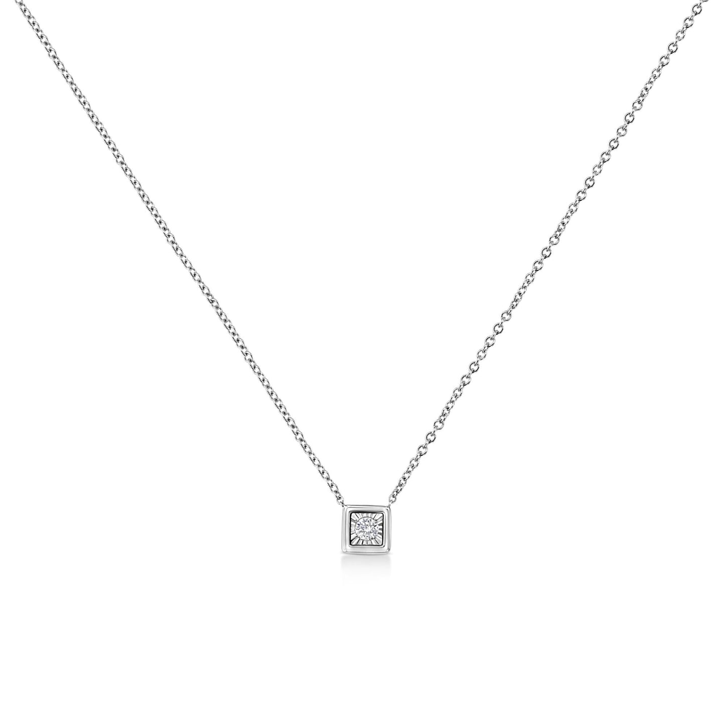 10K White Gold 1/10 Cttw Miracle Set Round-Cut Diamond 18" Pendant