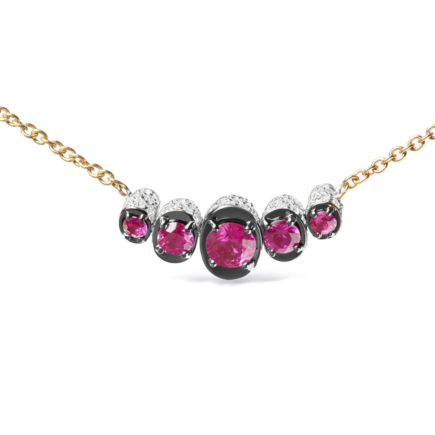 18K Rose Gold 3/4 Cttw Pave Diamonds and Graduated Red Ruby Gemstone