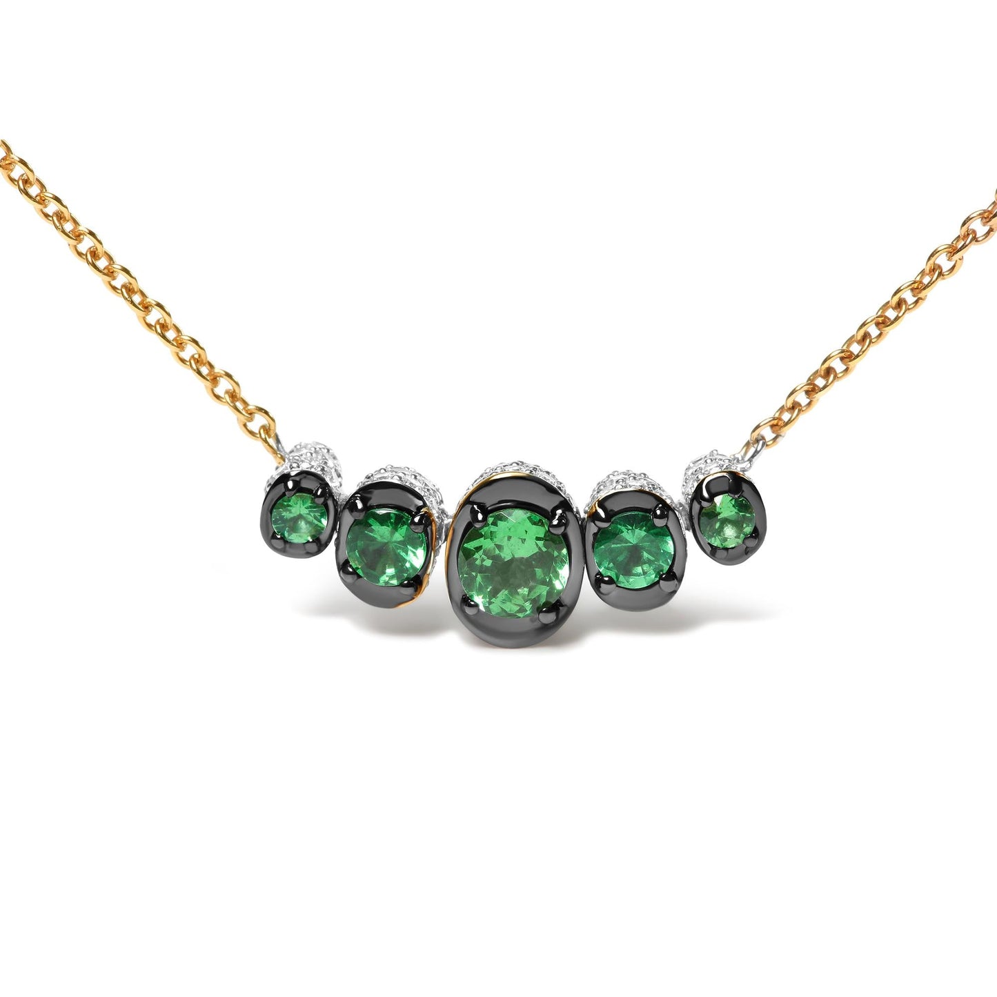 18K Rose Gold 3/4 Cttw Pave Diamonds and Graduated Green Tsavorite
