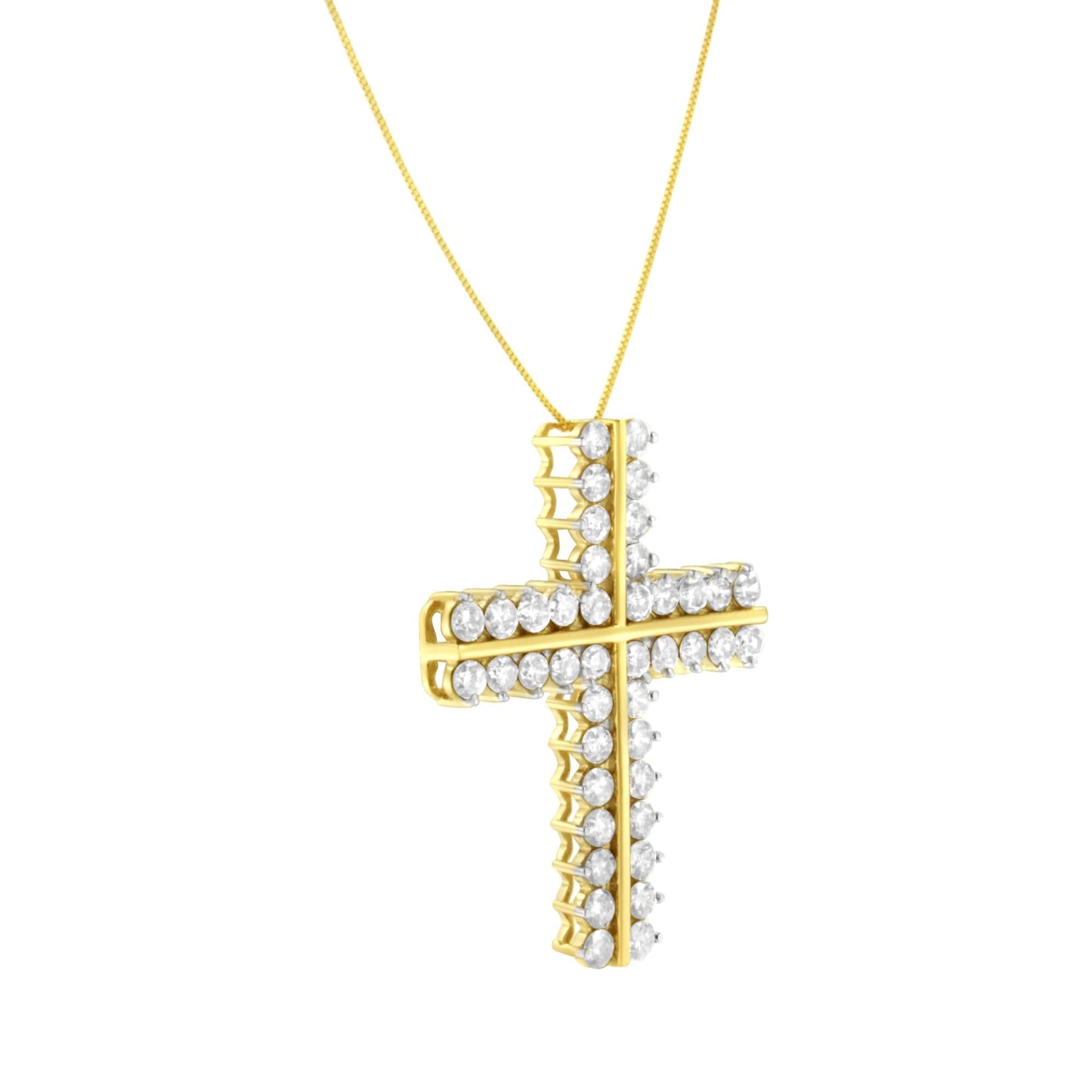 10K Yellow Gold 4.0 Cttw Diamond Two Row Cross 18" Pendant Necklace