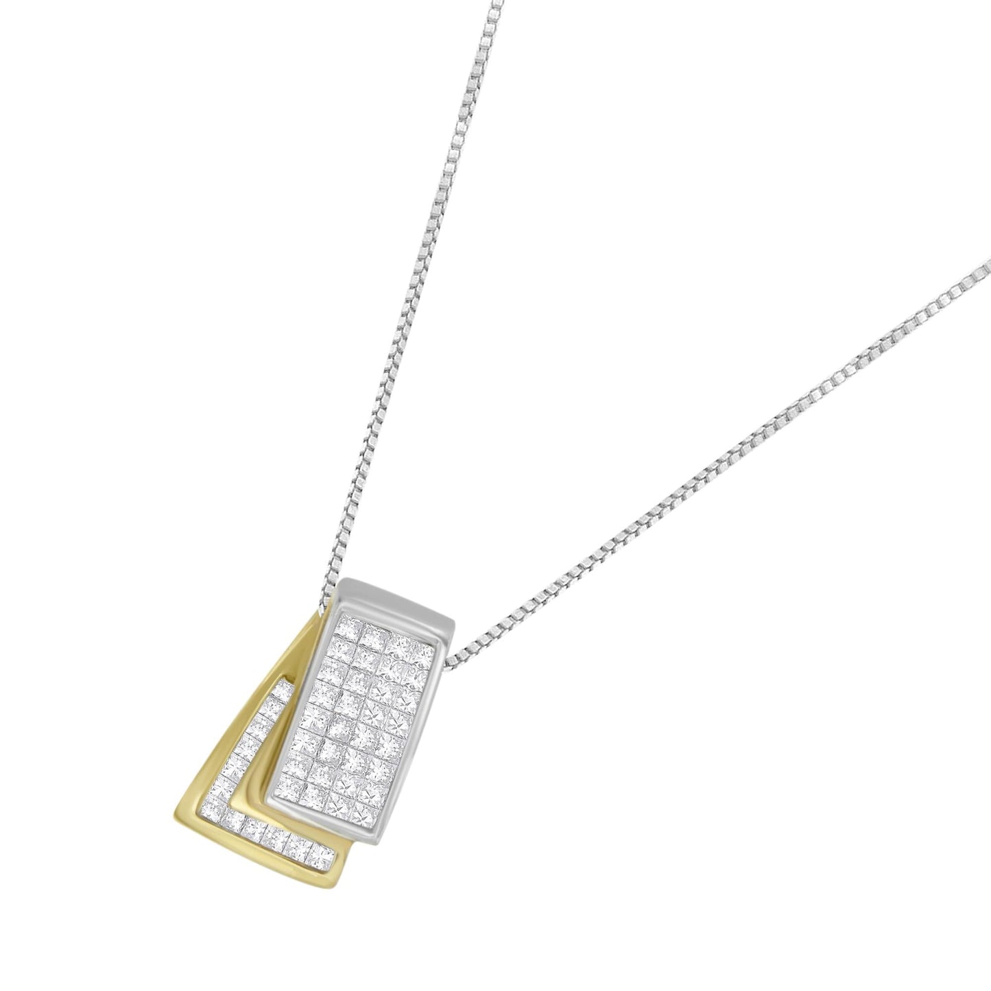 14K Gold 1.0 Cttw Princess Cut Diamond Two Tone Foldover Box Pendant