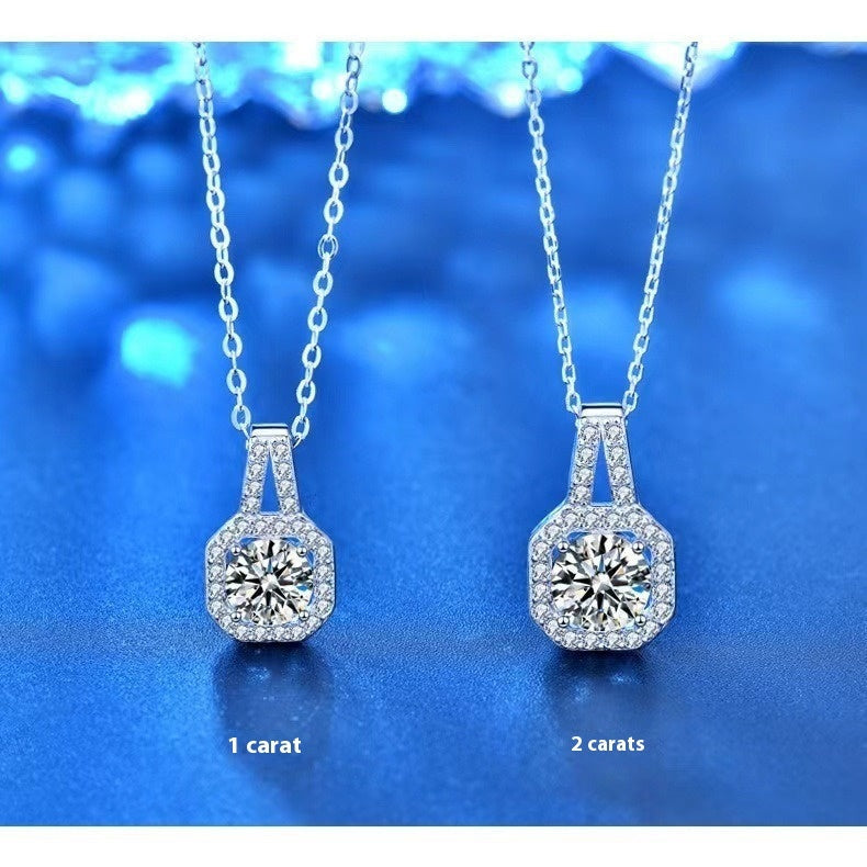 Moissanite S925 Sterling Silver Necklace For Women All-match Niche