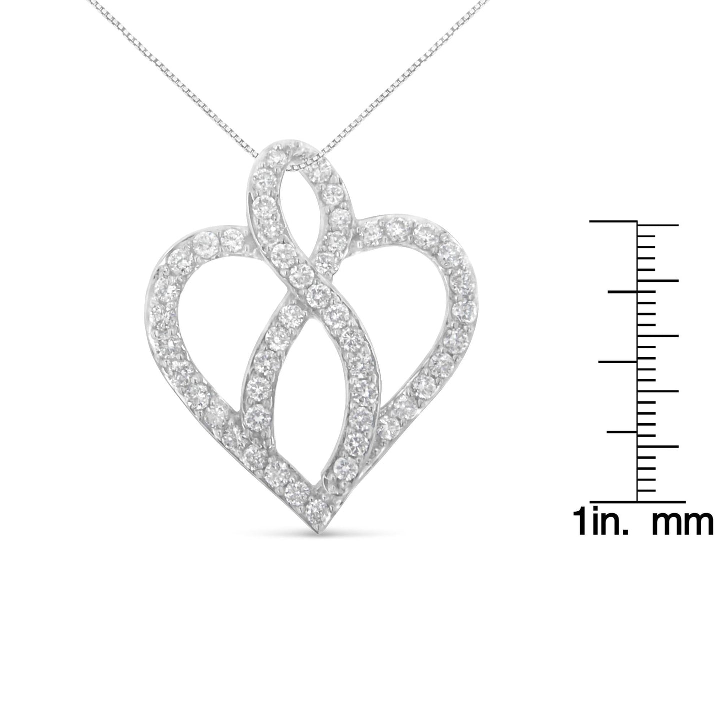 14KT White Gold 1 cttw Diamond Heart Ribbon Pendant Necklace