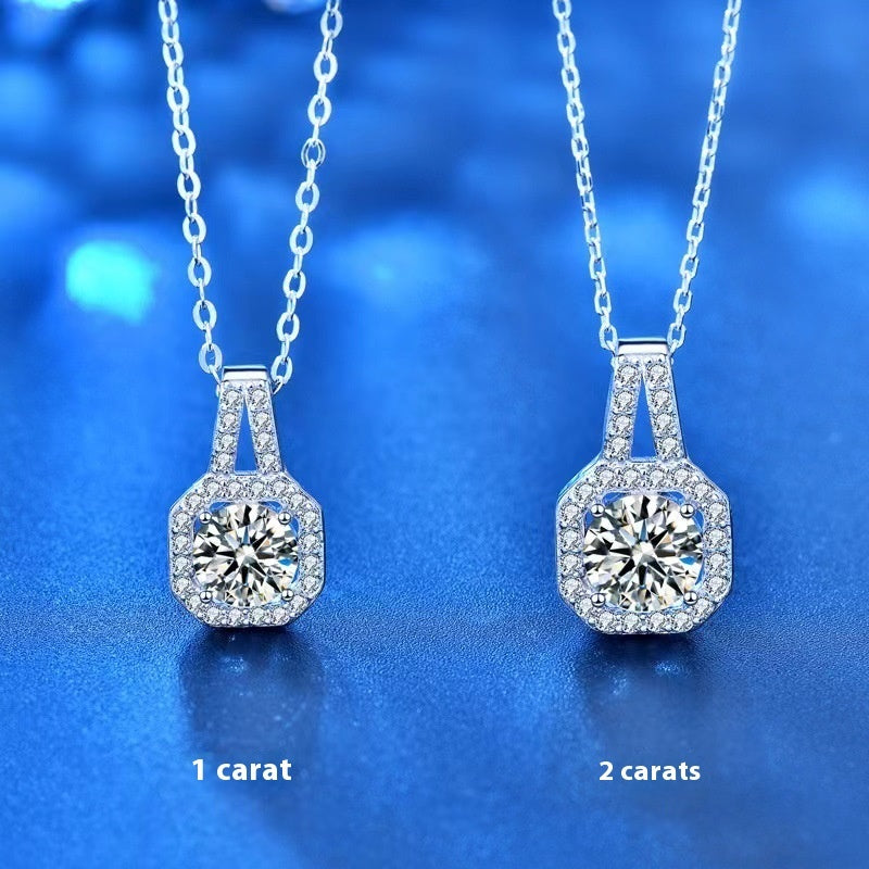 Moissanite S925 Sterling Silver Necklace For Women All-match Niche