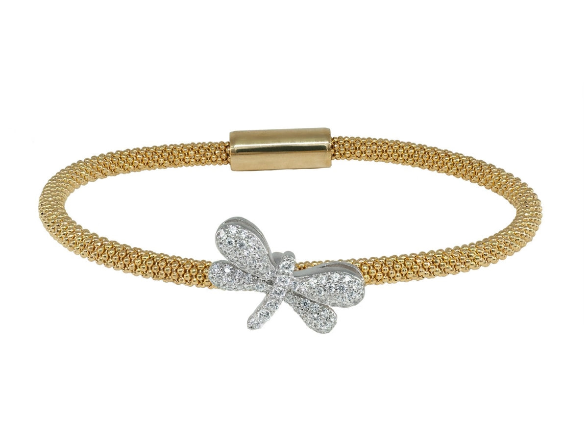 Fronay Sparkling CZ Dragonfly Pendant Bracelet in Gold Plated