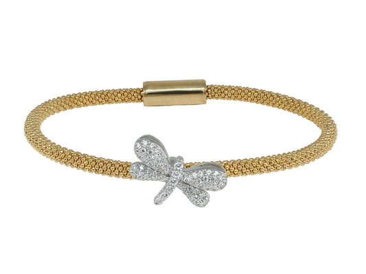 Fronay Sparkling CZ Dragonfly Pendant Bracelet in Gold Plated