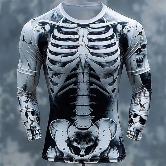 Men Long Sleeve T-shirt 3D Print Skeleton Skulls Pattern Tops Casual