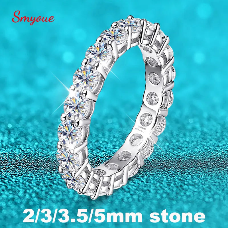 Smyoue 2-5mm Full Moissanite Ring for Women Sparkling Wedding Eternity