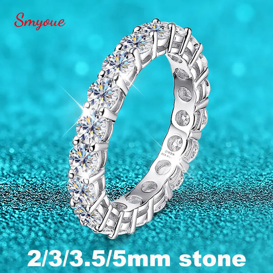 Smyoue 2-5mm Full Moissanite Ring for Women Sparkling Wedding Eternity