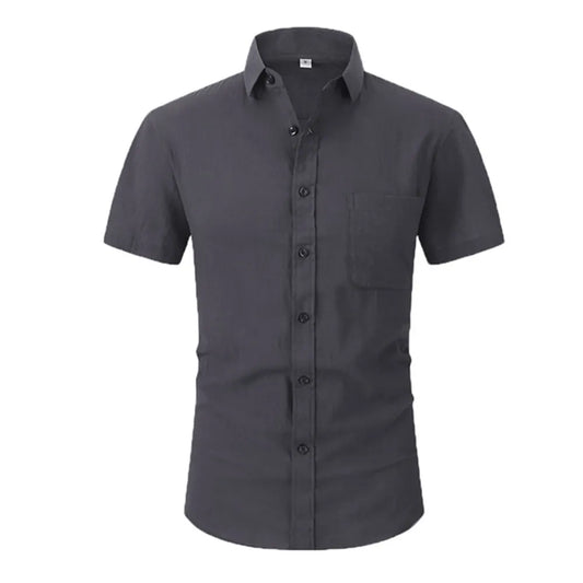 Cotton Line Hot Sale Men's Short-Sleeved Shirts Summer Solid Color