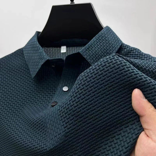 New Men's Business Casual Short Sleeved Bone Flower Solid Color POLO