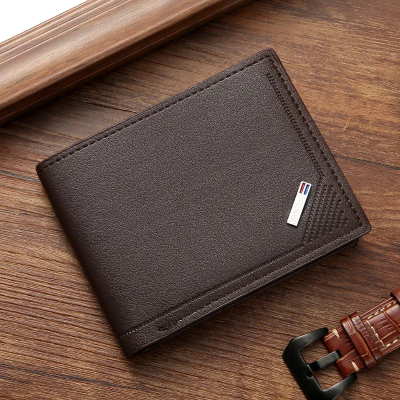Men's Short Frosted Leather Wallet, Multi-Slot Coin Pocket Photo