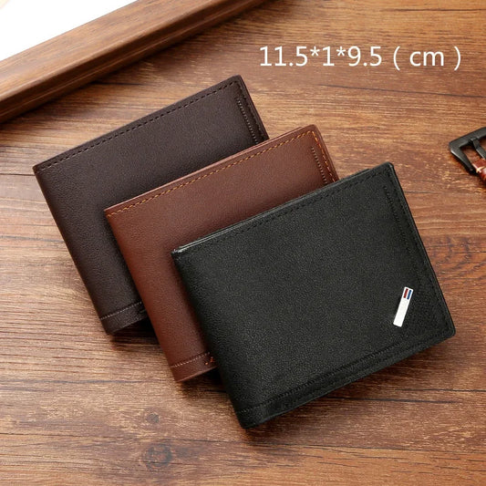 Men's Short Frosted Leather Wallet, Multi-Slot Coin Pocket Photo