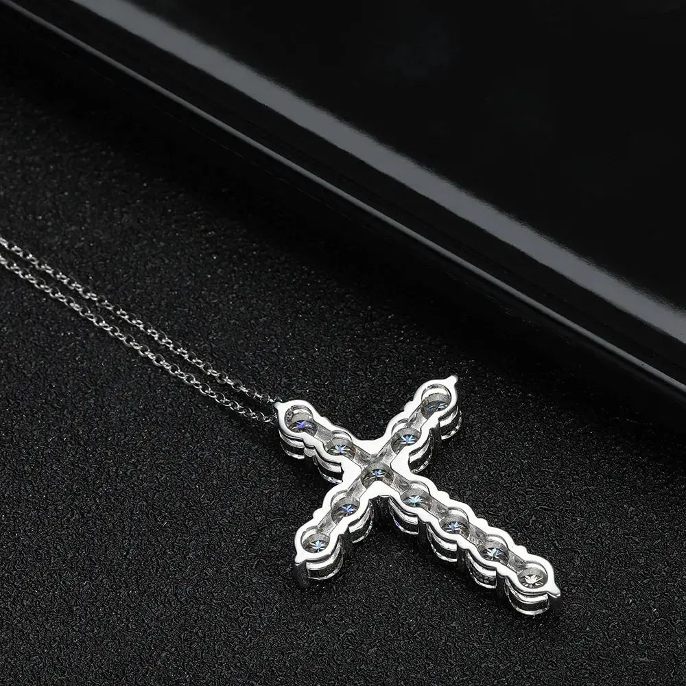 Full Moissanite Cross Pendant Necklace Original 925 Sterling Sliver
