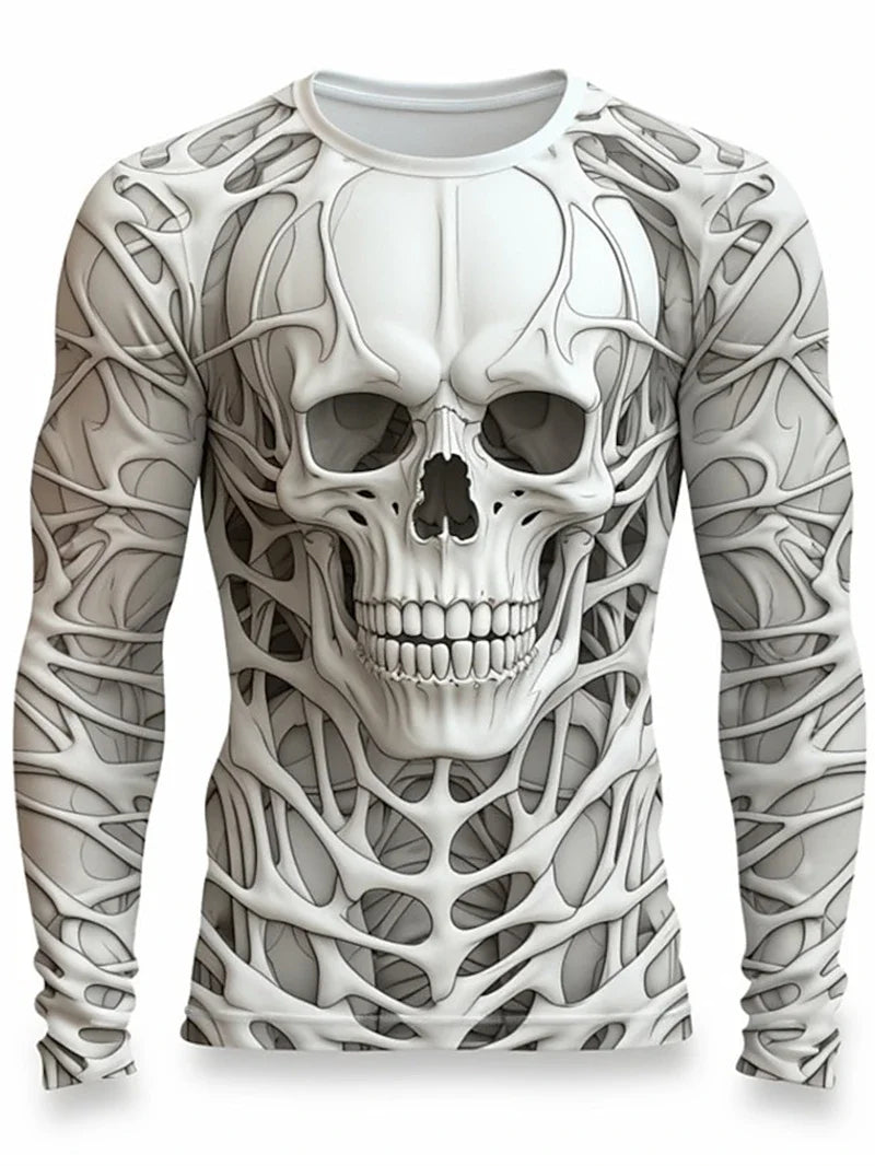 Men Long Sleeve T-shirt 3D Print Skeleton Skulls Pattern Tops Casual