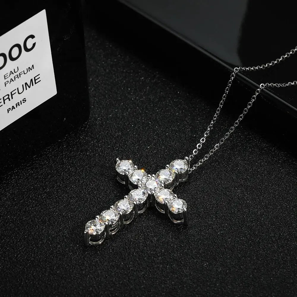 Full Moissanite Cross Pendant Necklace Original 925 Sterling Sliver