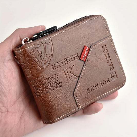 Men's Wallet Made of PU Wax Oil Skin Purse for Men Coin Purse Short
